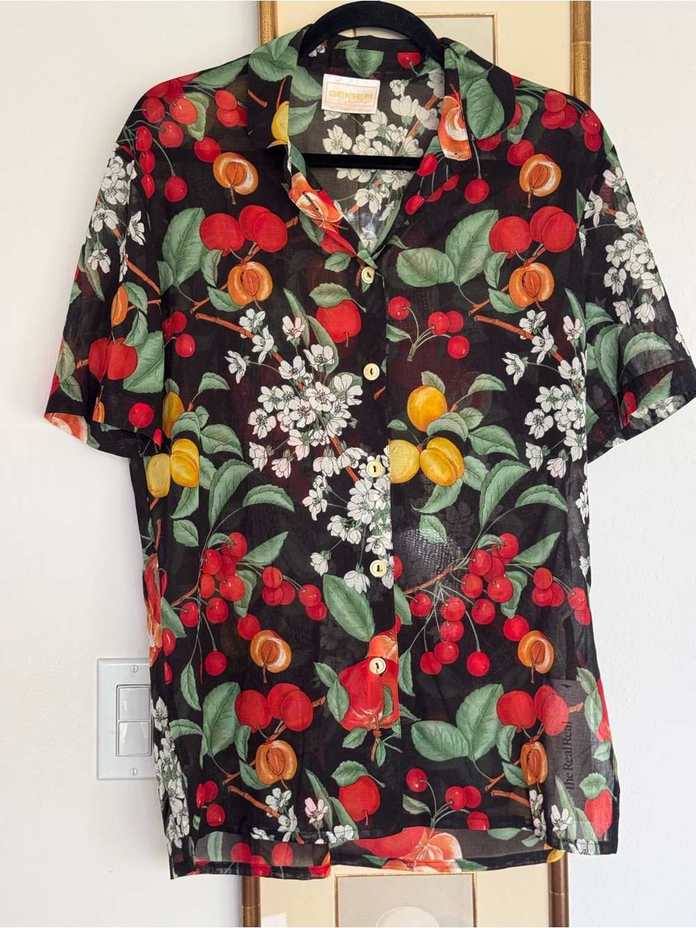 Gieger Black Cherry & Apricot Button-Down Shirt and skirt set, made in Austria